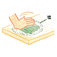 ふきは塩をすりこむ